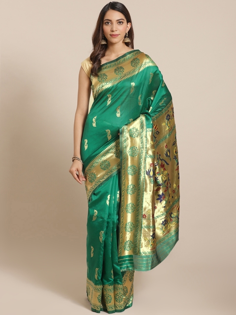 

Mitera Green & Golden Zari Woven Design Banarasi Saree