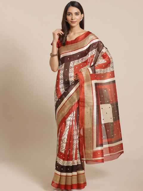 

Mitera Red & Beige Printed Bhagalpuri Saree