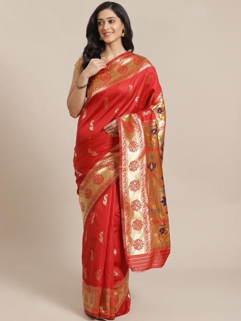 

Mitera Red & Golden Zari Woven Design Banarasi Saree