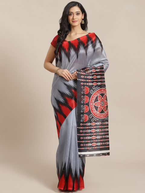 

Mitera Grey & Red Solid Saree