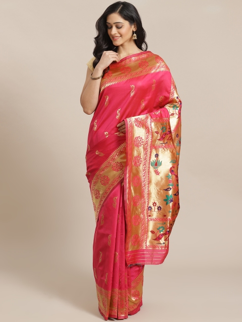 

Mitera Magenta & Golden Zari Woven Design Banarasi Saree