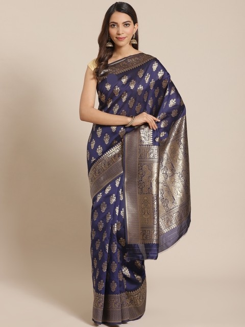 

Mitera Navy Blue & Golden Woven Design Banarasi Saree