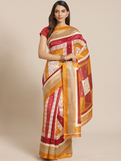 

Mitera Beige & Maroon Printed Bhagalpuri Saree