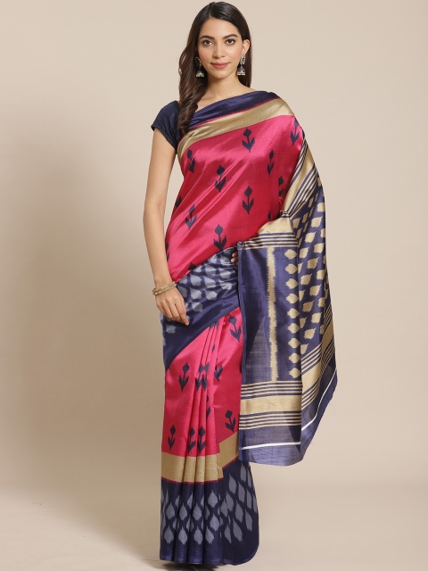

Mitera Pink & Blue Floral Printed Saree