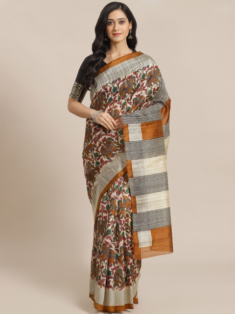 

Mitera Mustard & Beige Floral Printed Saree