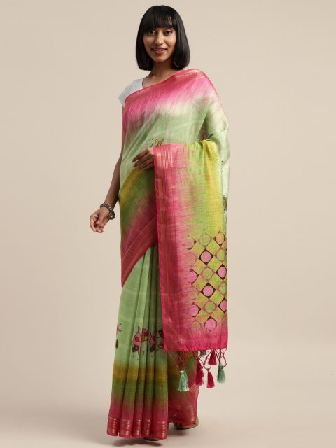 

Rajnandini Green & Pink Silk Blend Printed Saree