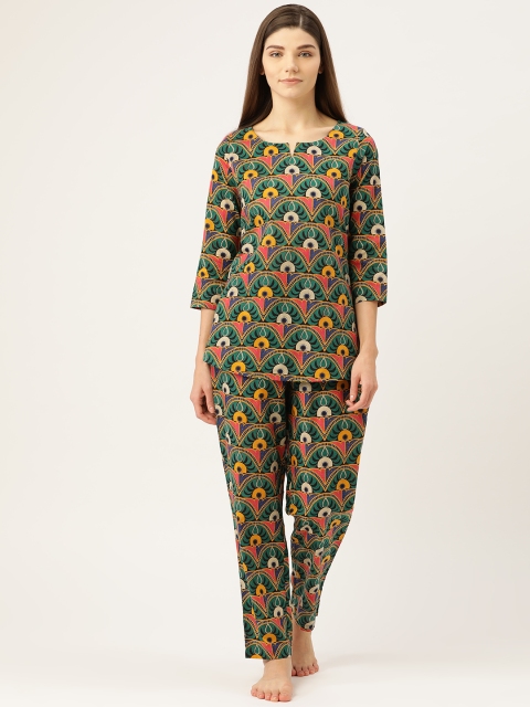 

Prakrti Women All-Over Multicoloured Printed Cotton Night Suit Set, Multi