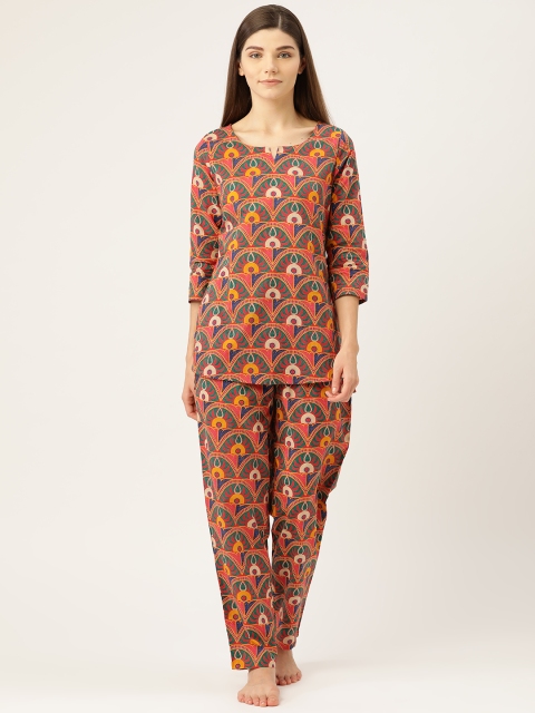 

Prakrti Women All-Over Multicoloured Printed Cotton Night Suit Set, Multi