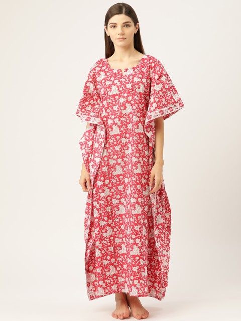 

Prakrti Red & White Handblock Print Kaftan Sustainable Nightdress