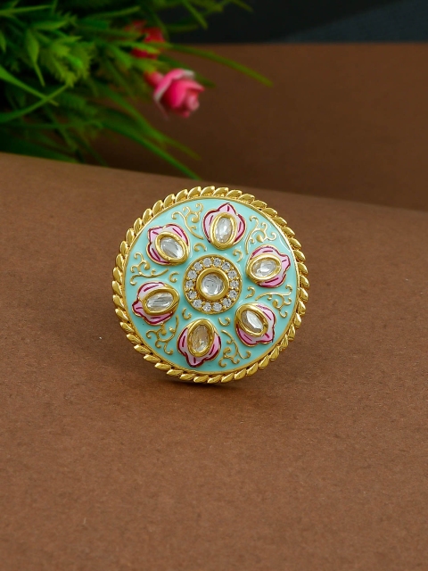 

Imittire Women Green and Pink Meenkari Floral Cocktail Ring