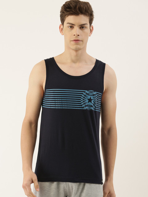 

Zoiro Men Navy Blue Striped Pure Cotton Innerwear Vest