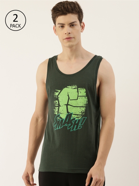 

Zoiro Men Olive Green Pack of 2 Hulk Smash Print Pure Cotton Innerwear Vests