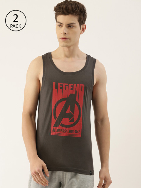 

Zoiro Men Charcoal Grey & Red Pack of 2 Avengers Logo Pure Cotton Innerwear Vests