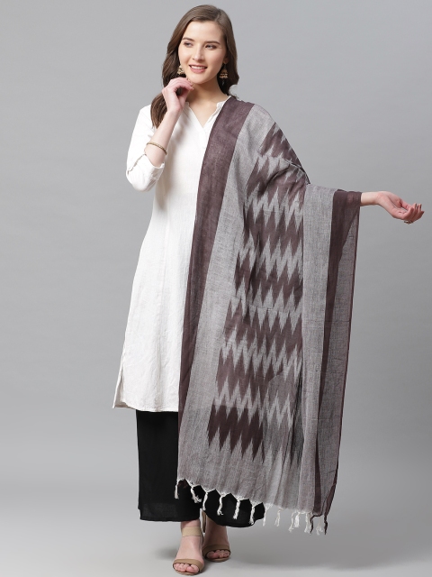 

Juniper Mustard Brown & Off-White Woven Design Bhagalpuri Ikat Dupatta