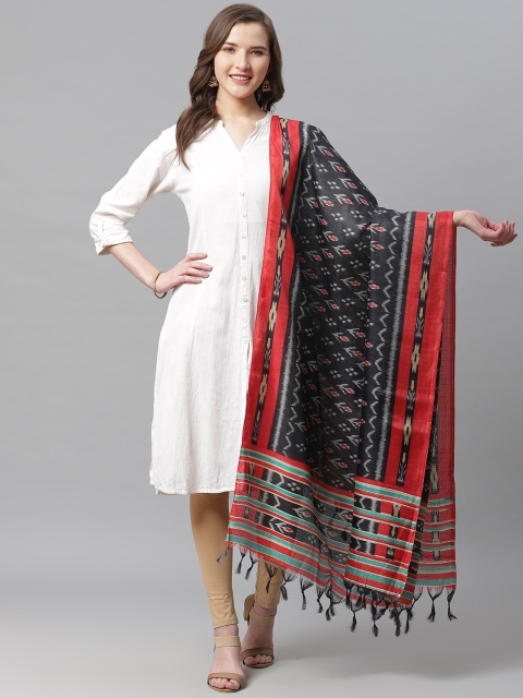 

Juniper Maroon & Blue Printed Dupatta, Black