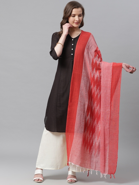 

Juniper Mustard Red & Off-White Woven Design Bhagalpuri Ikat Dupatta