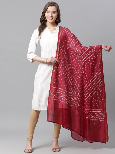 

Juniper Maroon & White Bandhani Print Dupatta