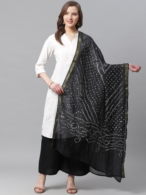 

Juniper Black & White Shantoon Bandhani Printed Dupatta