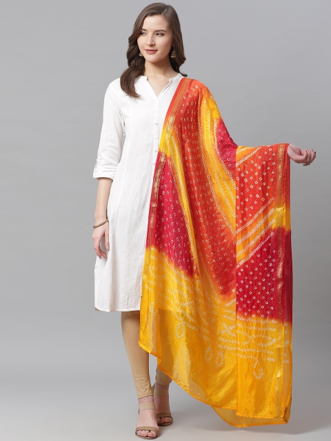 

Juniper Red & Yellow Shantoon Bandhani Printed Dupatta