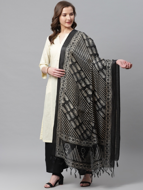 

Juniper Maroon & Off-White Printed Dupatta, Black