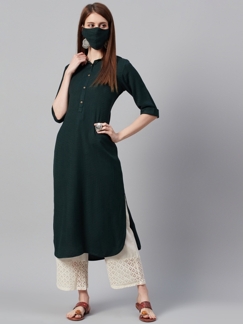 

Juniper Women Green Liva Dobby Weaved Pathani Kurta