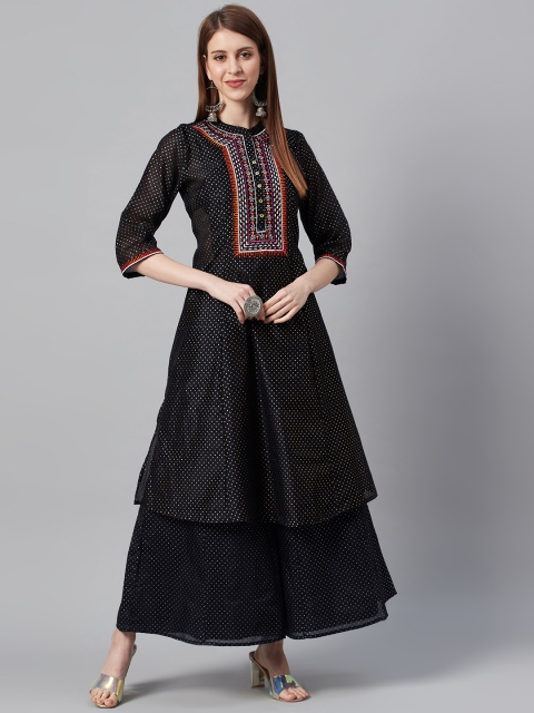 

Juniper Women Black & Golden Foil Print A-Line Kurta