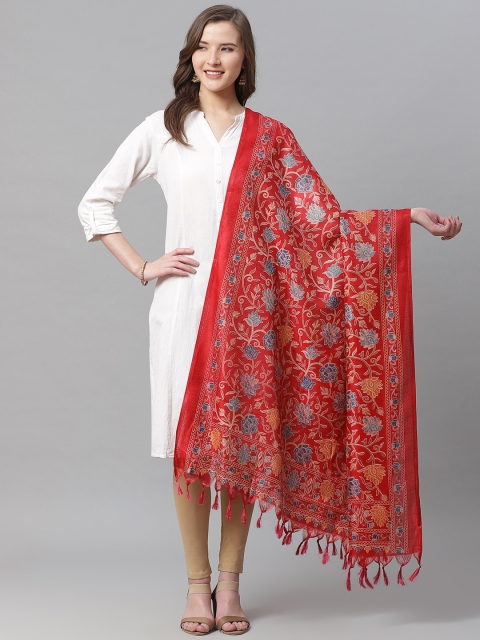 

Juniper Red & Blue Printed Dupatta, Pink