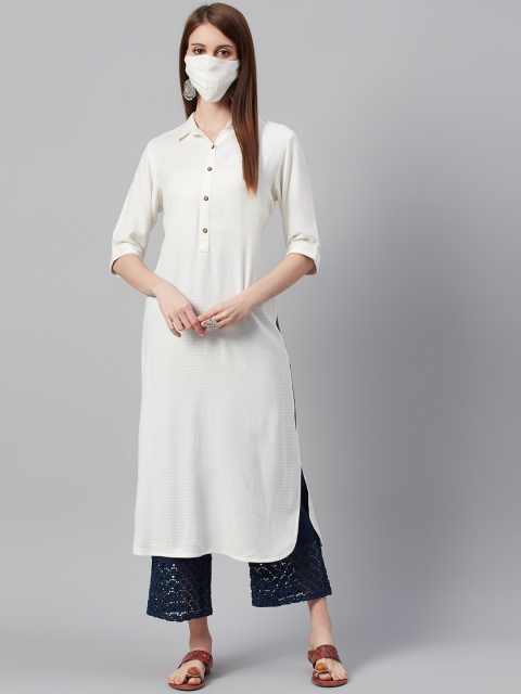

Juniper Women Off-White Liva Dobby Weaved Pathani Kurta