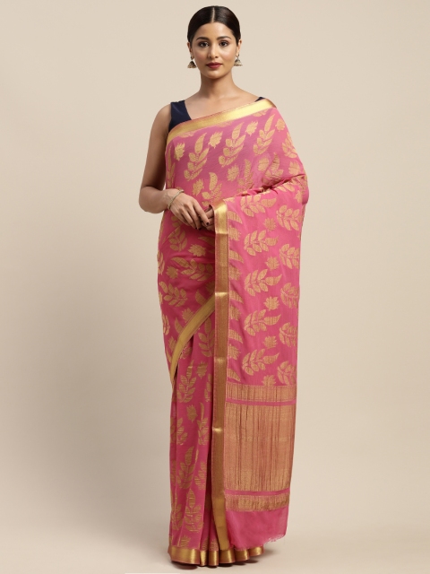 

Mitera Pink & Golden Woven Design Kanjeevaram Saree
