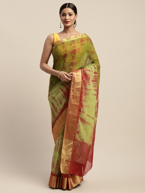 

Mitera Green & Red Dyed Kanjeevaram Saree