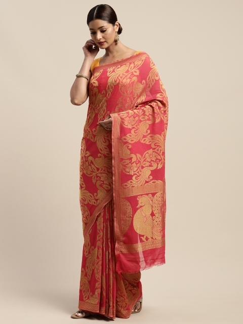 

Mitera Pink & Golden Woven Design Kanjeevaram Saree