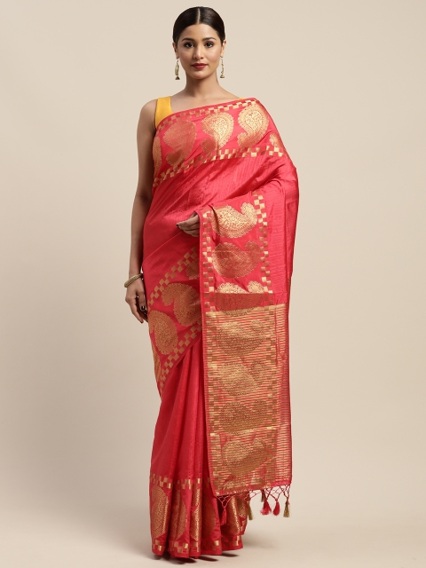 

Mitera Coral Pink & Golden Woven Design Kanjeevaram Saree