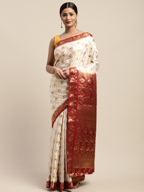 

Mitera Off-White & Gold-Toned Art Silk Woven Design Kanjeevaram Saree