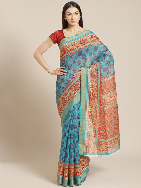 

KALINI Blue & Beige Printed Kota Saree