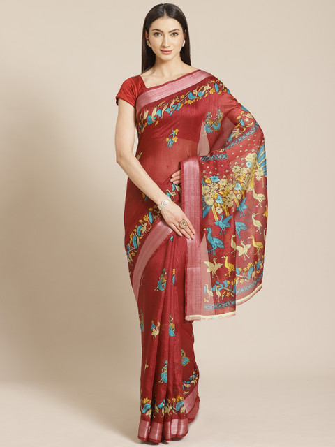 

KALINI Maroon & Yellow Printed Saree