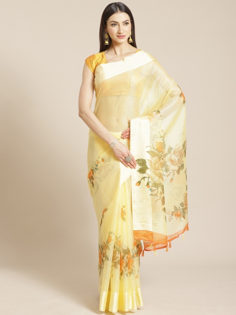 

KALINI Yellow & Orange Printed Kota Saree