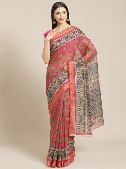 

KALINI Pink & Green Printed Kota Saree