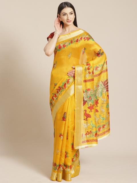 

KALINI Yellow Kalamkari Print Saree