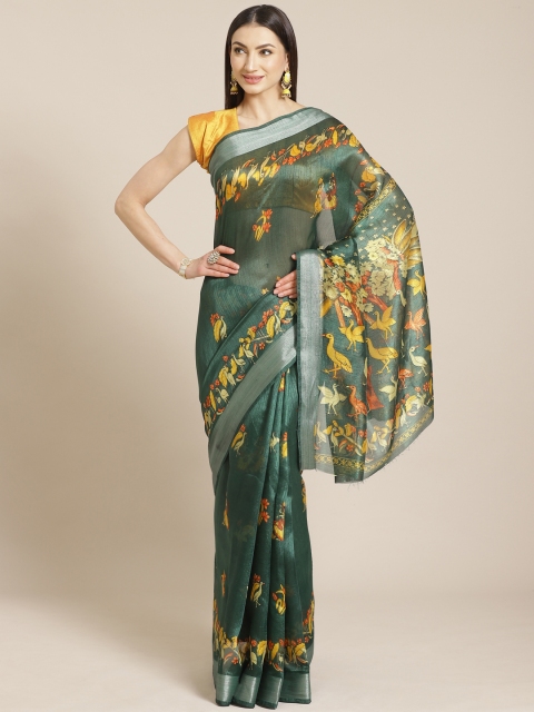 

KALINI Green & Yellow Printed Saree