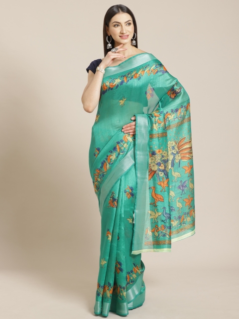 

KALINI Green & Orange Printed Saree