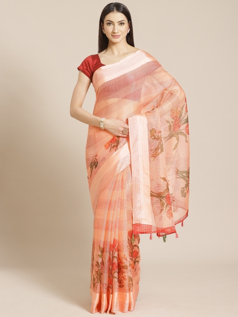

KALINI Peach-Coloured & Red Printed Kota Saree