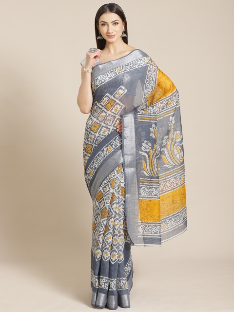 

KALINI Grey & Mustard Yellow Printed Saree