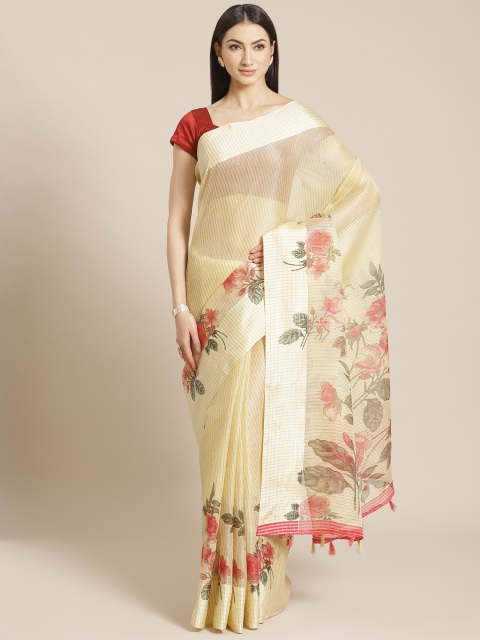 

KALINI Cream-Coloured Self-Checked Kota Saree