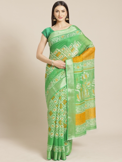 

KALINI Green & Off-White Ethnic Printed Saree