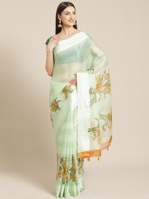 

KALINI Green & Mustard Yellow Floral Print Kota Saree