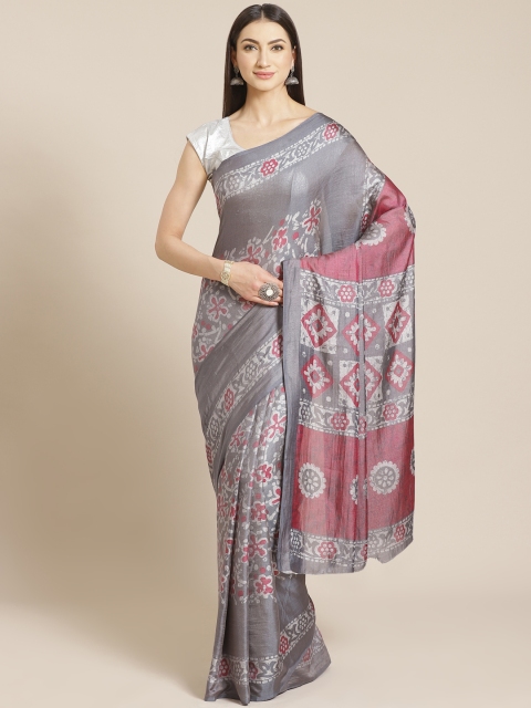 

KALINI Grey & Pink Printed Saree