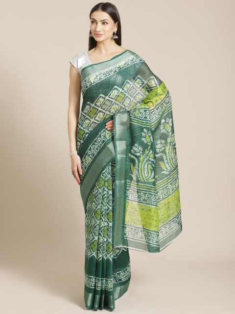 

KALINI Green & Off-White Printed Saree