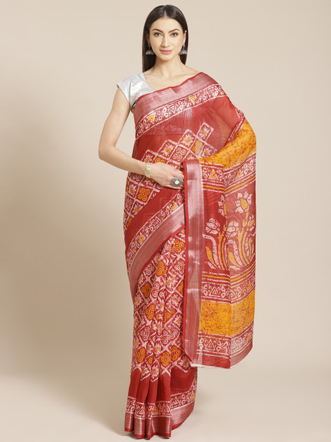 

KALINI Red & Mustard Yellow Printed Saree