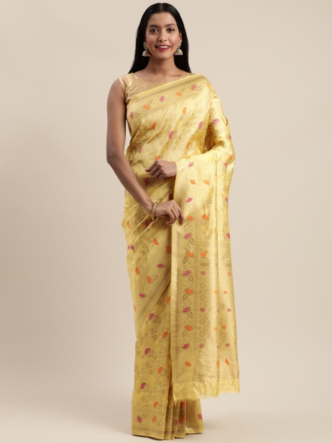 

GoSriKi Yellow & Golden Art Silk Woven Design Saree