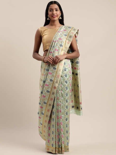 

GoSriKi Green & Golden Art Silk Woven Design Saree